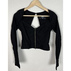 Anthropologie Maeve Zip-Front Long-Sleeve Blouse Black Size XS Women’s